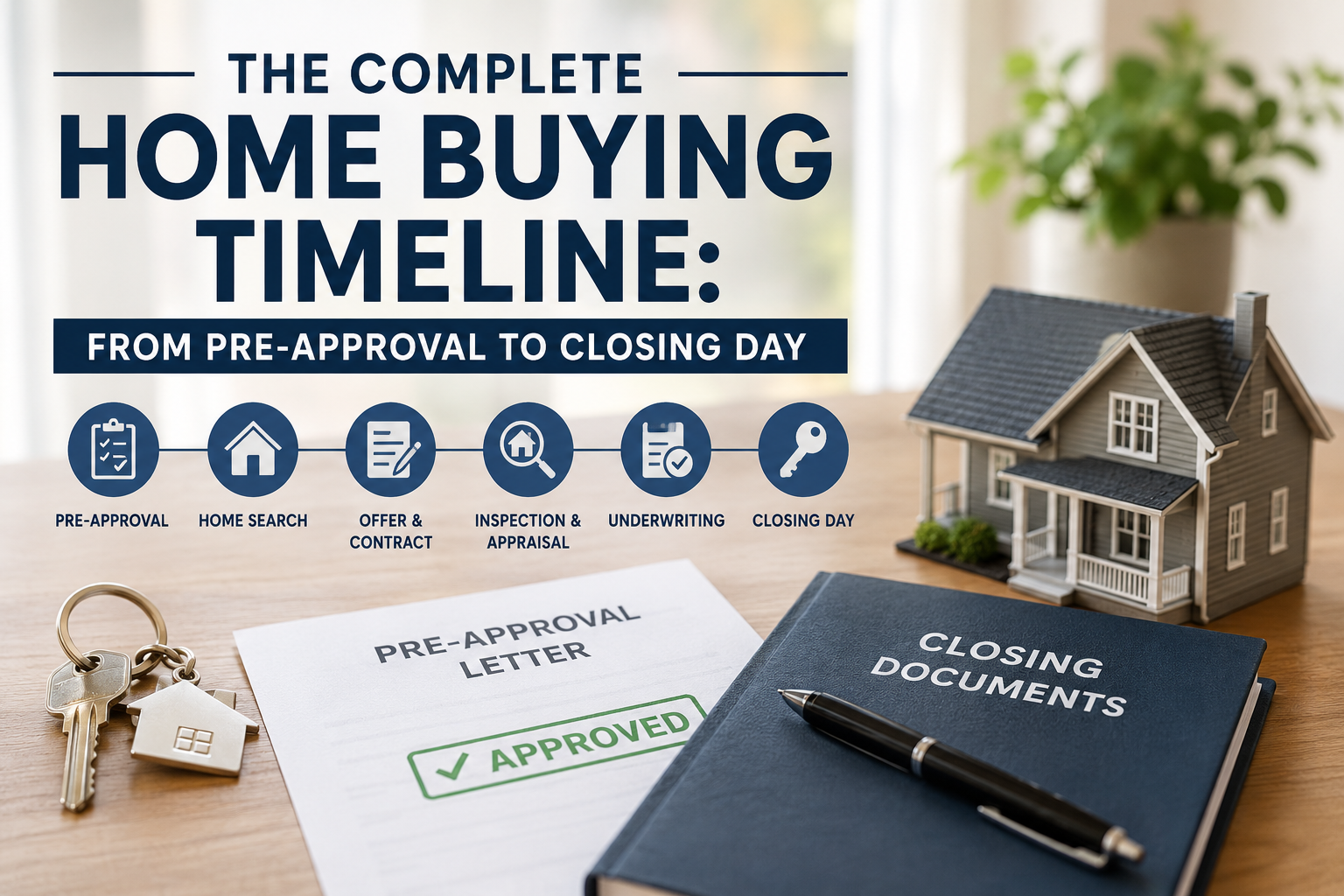 Home Buying Timeline: Pre-Approval to Closing Day header image.