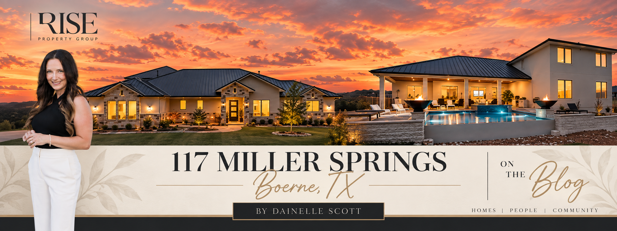 Featured Listing: 117 Miller Springs, Boerne TX 78006 – A Private Hill Country Resort on 1.4 Acres with Seven Bedrooms, Heated Pool & Outdoor Kitchen in Gated Menger Springs header image.