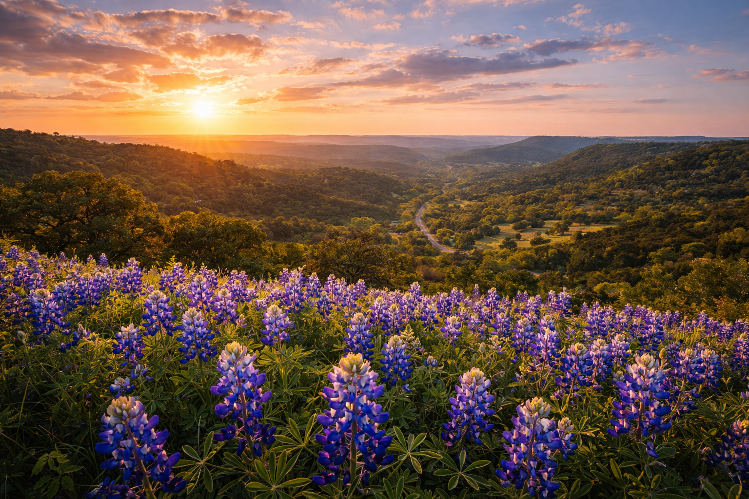 Kendall County Texas homes and land surrounded by bluebonnets in the Texas Hill Country