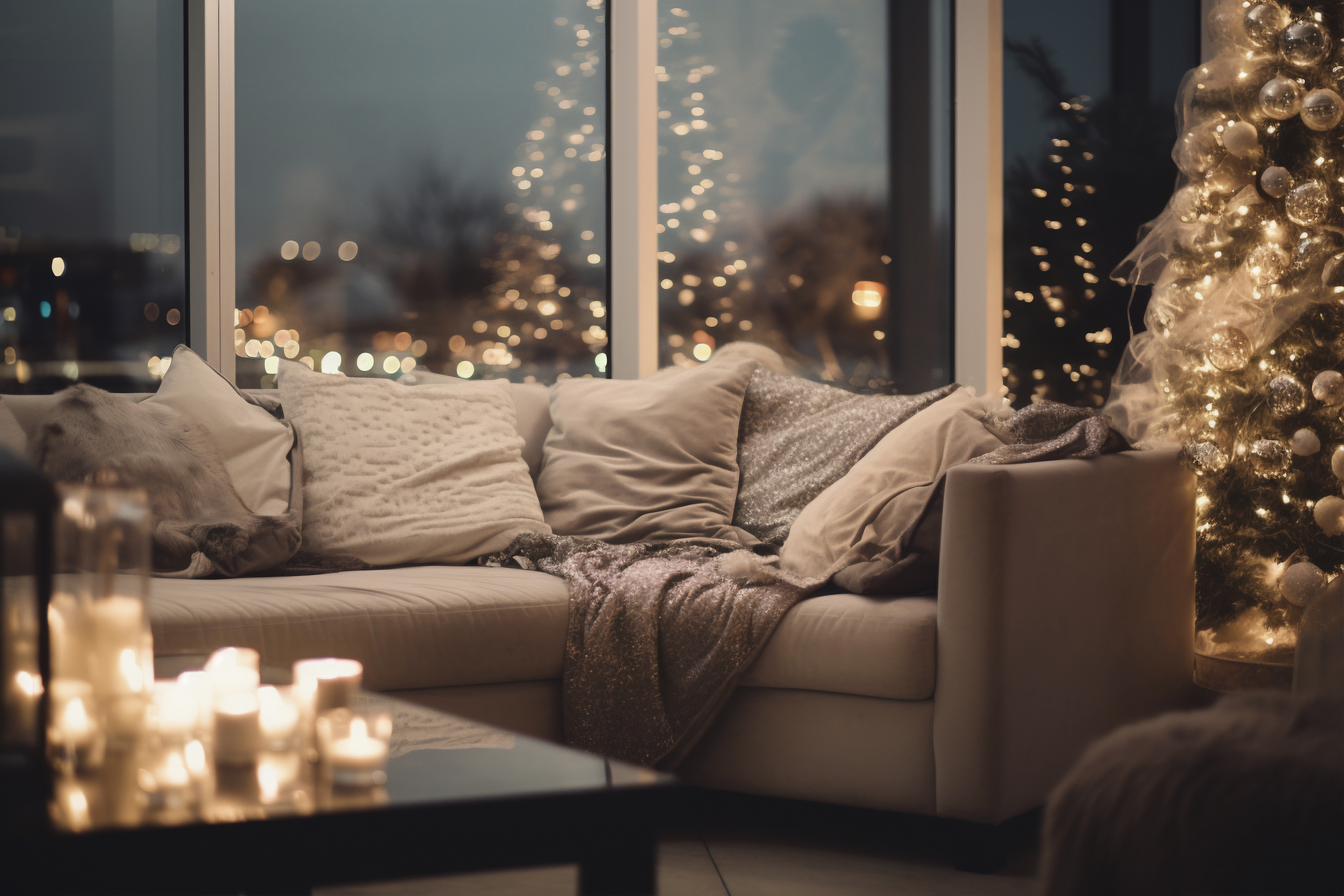 A smiling couple looking at listings on a laptop