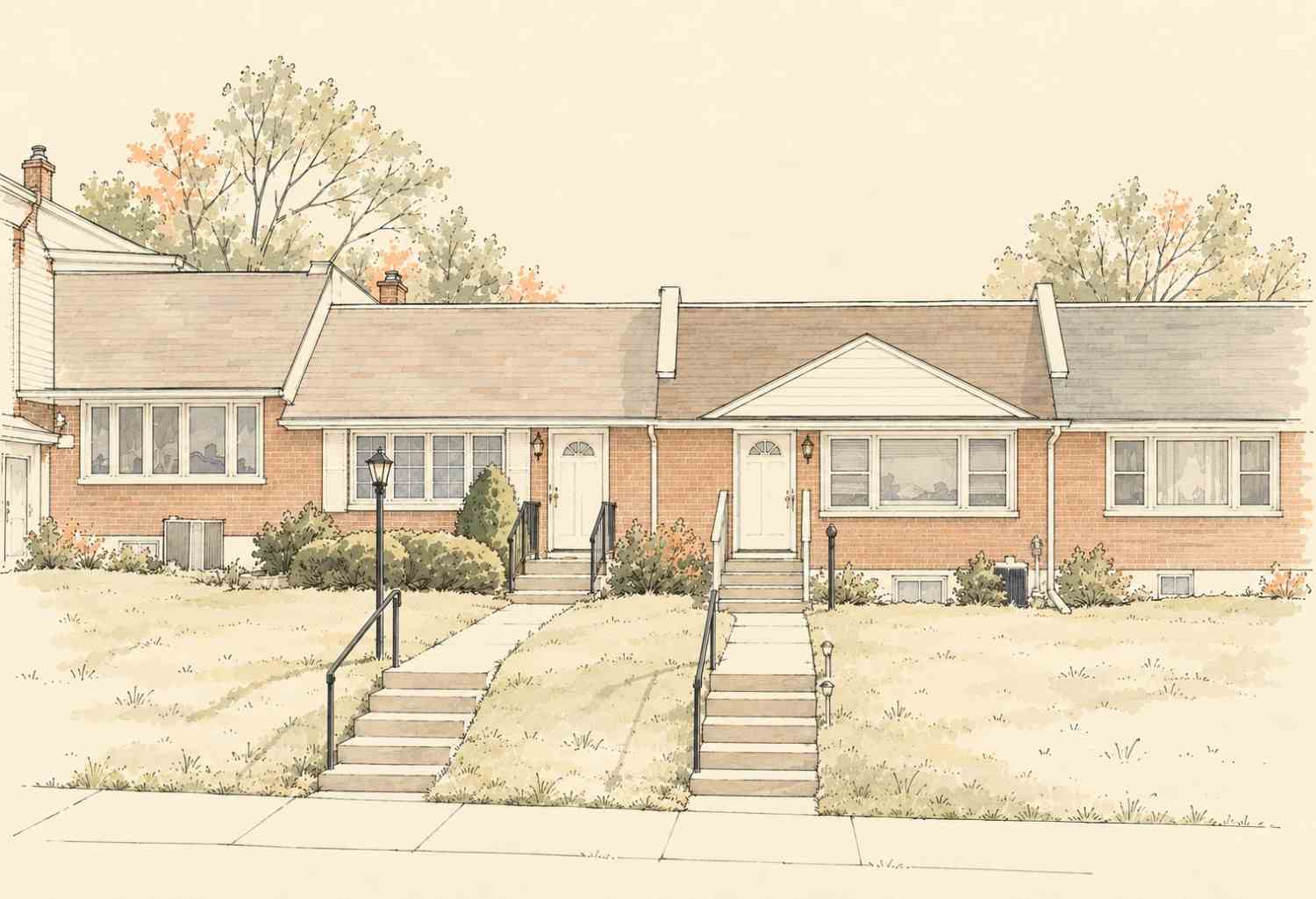 Claymont DE neighborhood with brick homes, sidewalks, and residential streets.