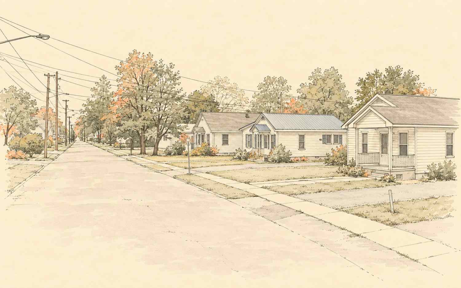 Felton DE neighborhood with single-family homes, lawns, and tree-lined streets.