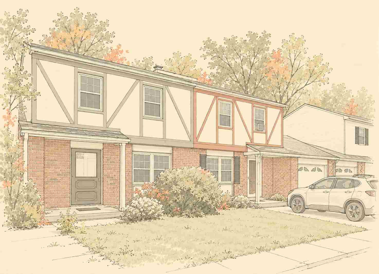 Newark DE neighborhood with suburban homes, sidewalks, and mature trees.