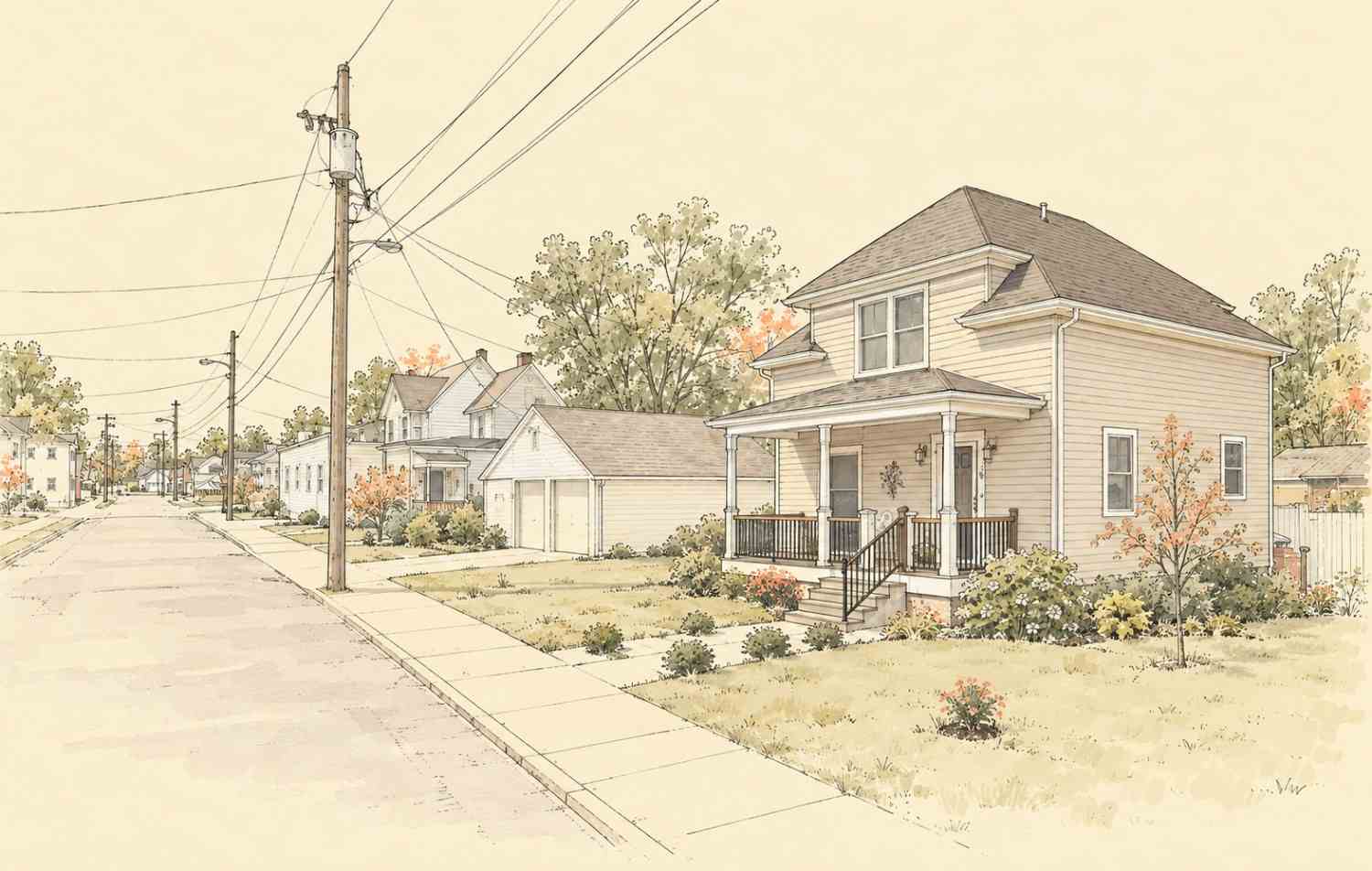 Harrington DE residential neighborhood with traditional homes and wide streets.