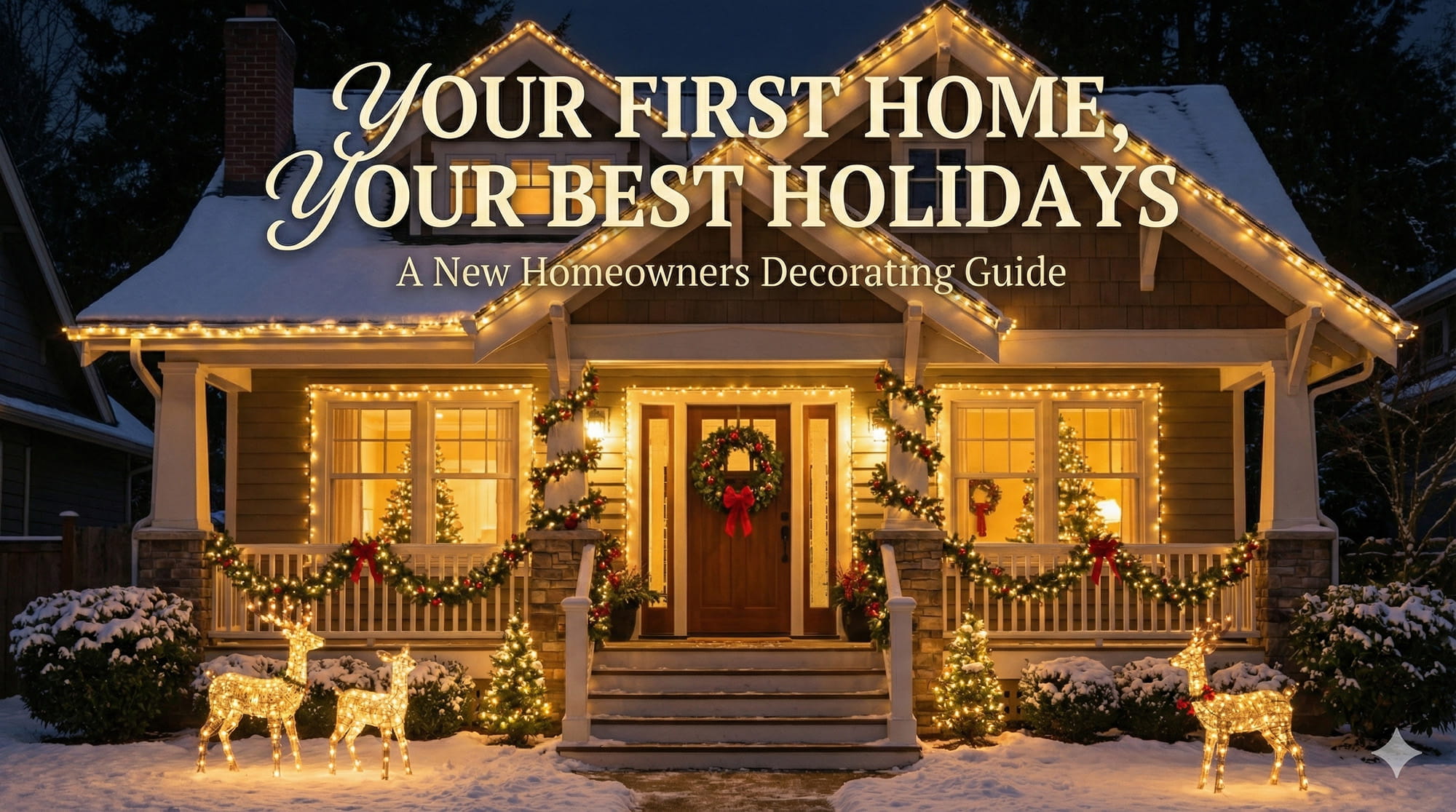 Home with Christmas Decorations out Front