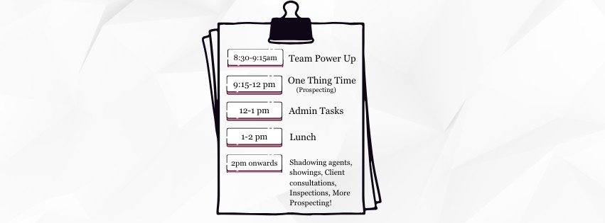 A white paper displaying a daily schedule of tasks organized by hour.