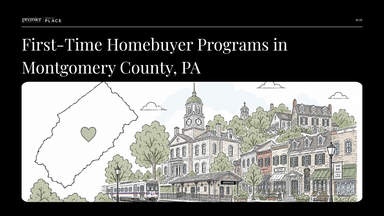 A real estate blog header image featuring a black background with bold white text that reads, 