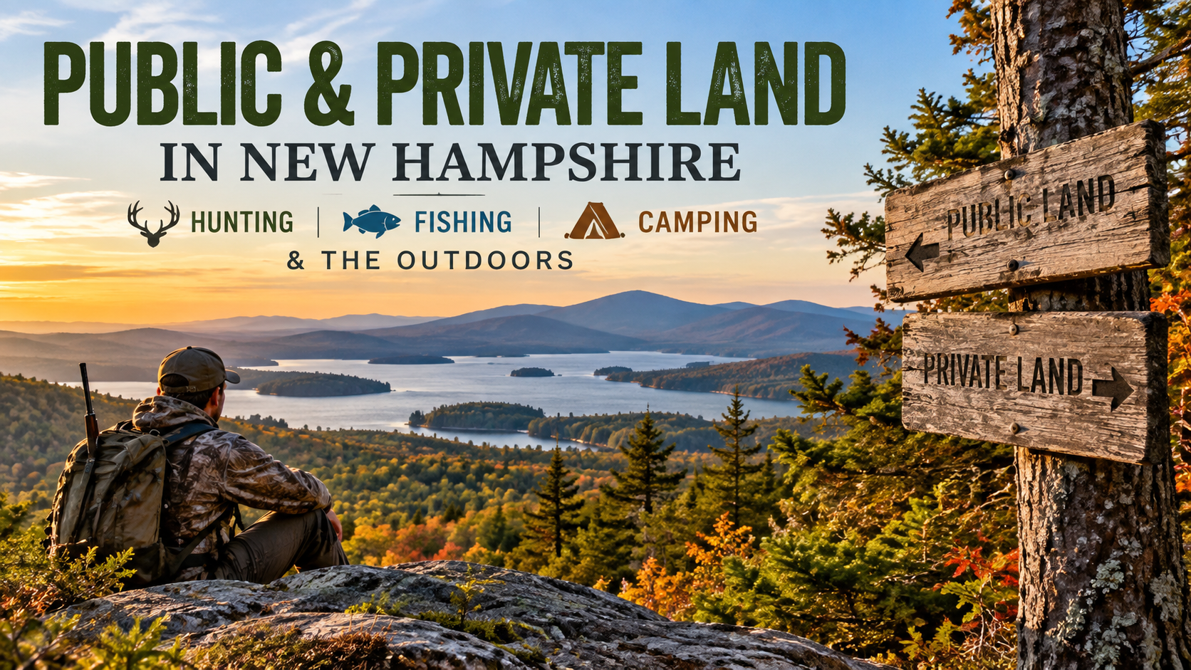 Public and Private Land in New Hampshire: A Guide to Hunting, Fishing, Camping & the Outdoors header image.