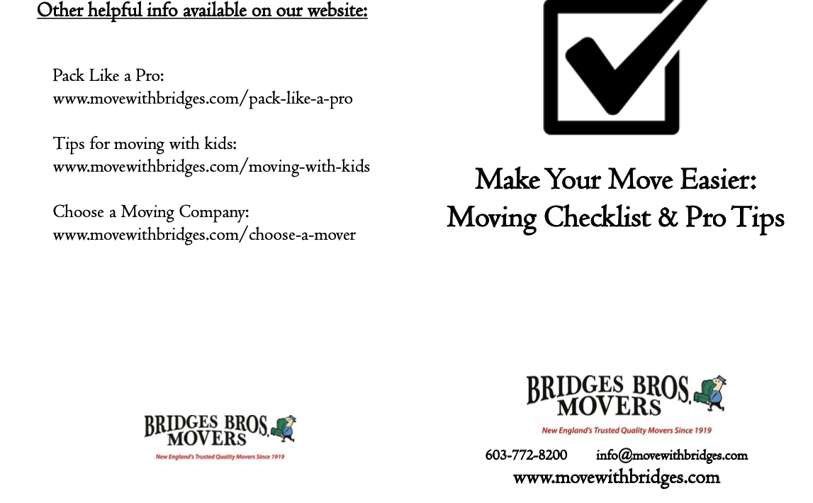 Moving Tips from the Pros!  Courtesy of Bridges Bros Movers header image.