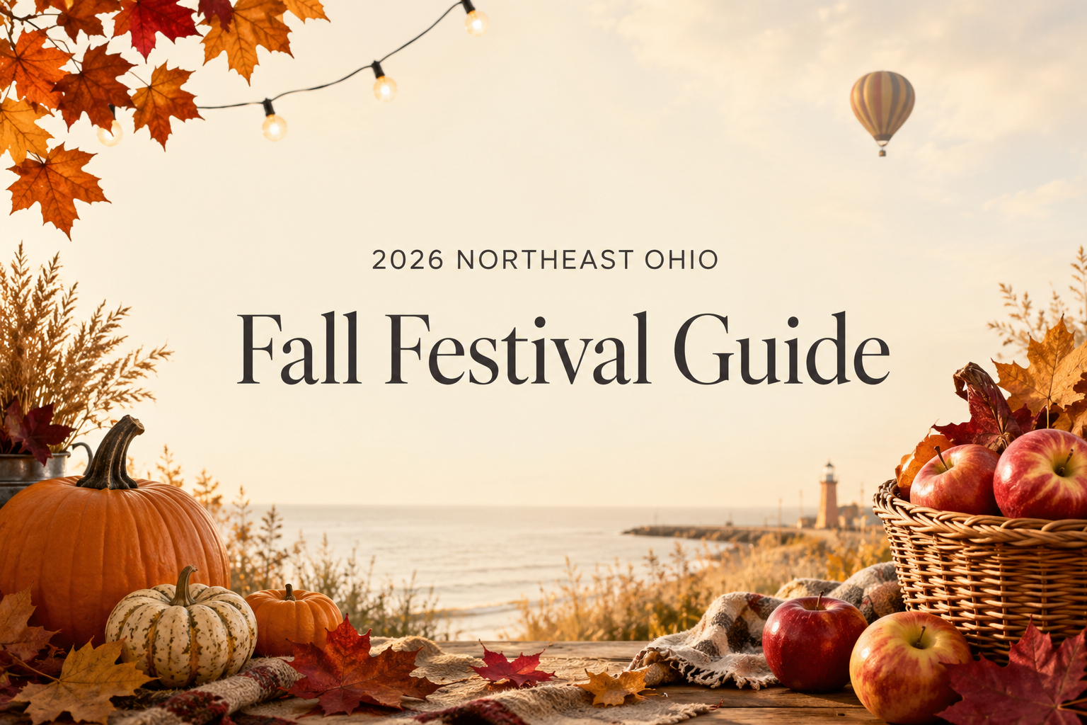 Pumpkins, apples and colorful autumn leaves overlooking Lake Erie for the 2026 Northeast Ohio Fall Festival Guide.