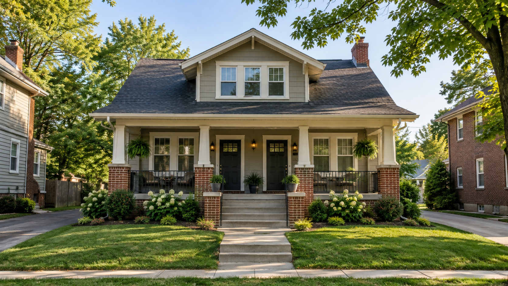 A representative two-unit residential property in an established Southern Indiana neighborhood.