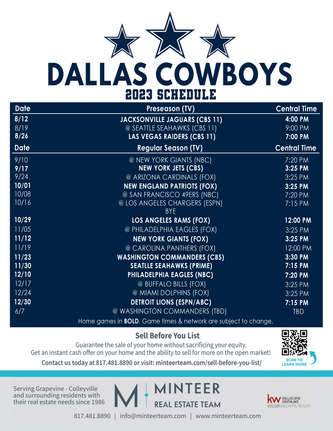 2023 Dallas Cowboys Schedule header image.