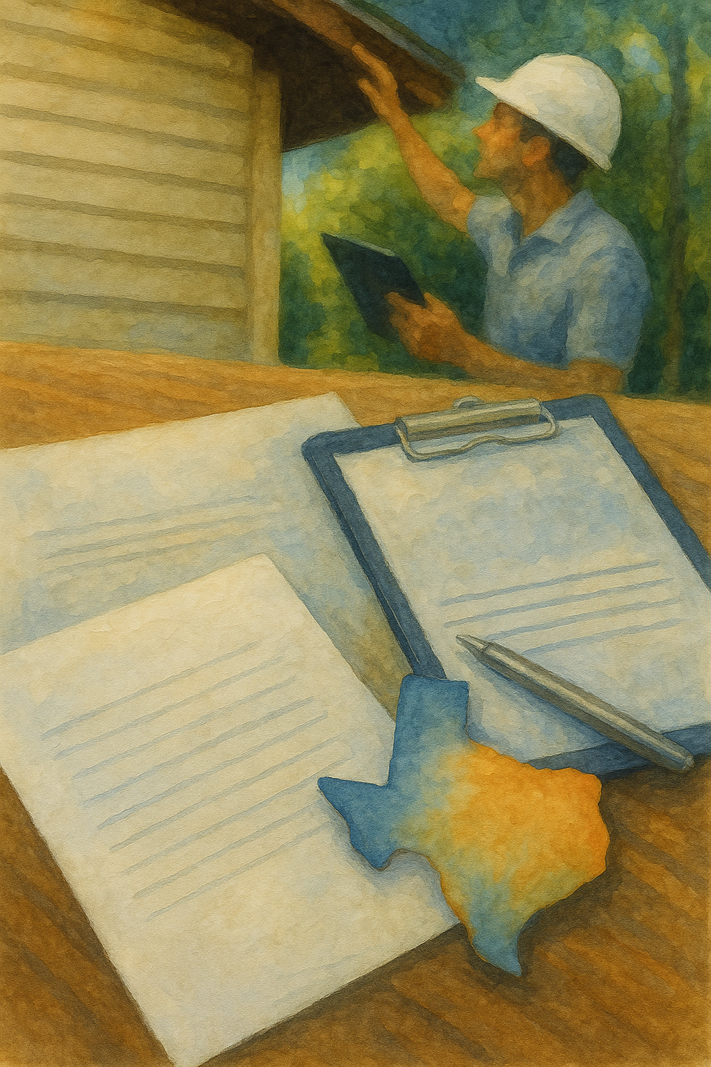 Home inspector reviewing roof in Amarillo TX during option period