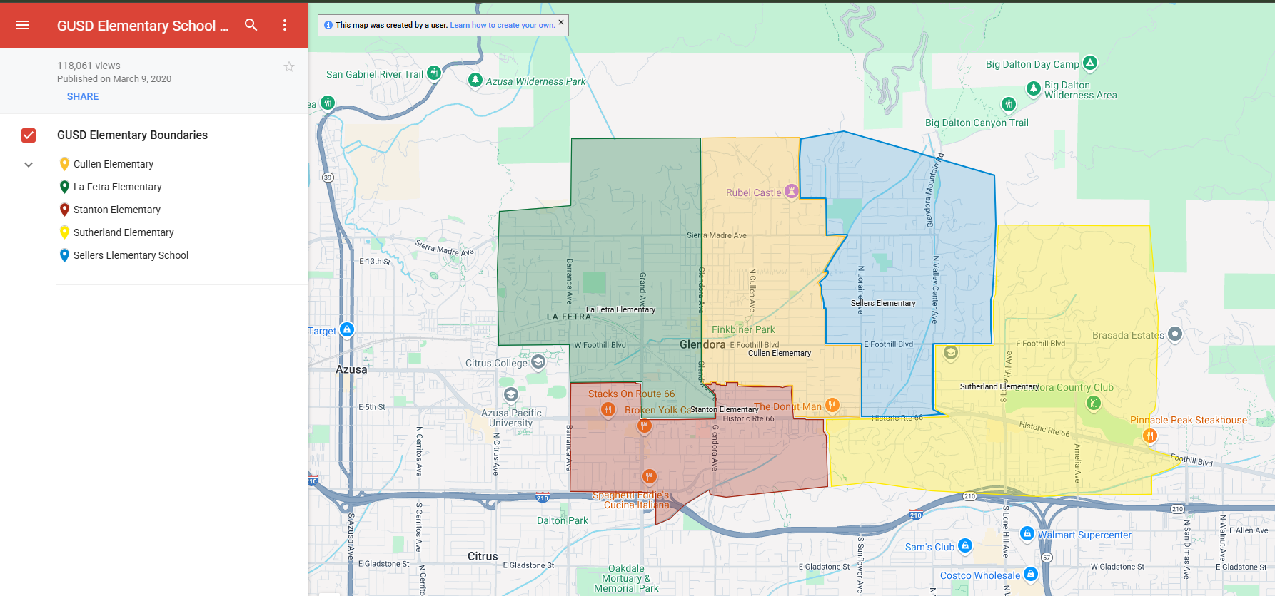 Glendora Unified School District Elementary School Boundaries