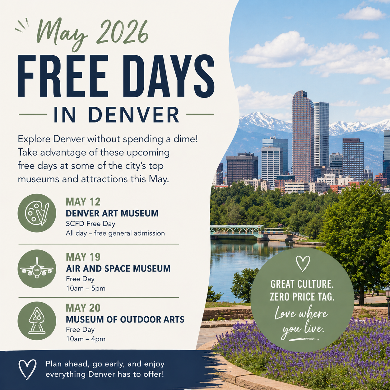 May 2026 Free Days in Denver header image.