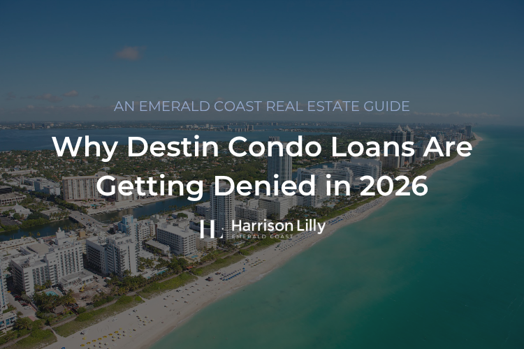 Gulf-front condo towers along the beach in Destin, Florida on the Emerald Coast