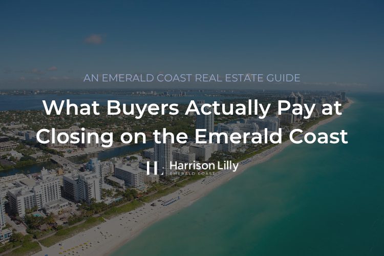 Homebuyer reviewing closing cost documents at a title company near Destin, Florida