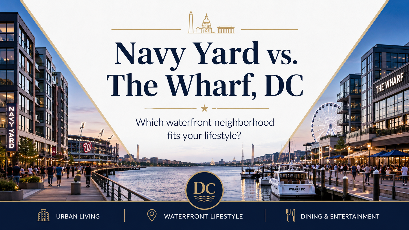 Waterfront Living in DC: The Wharf vs. Navy Yard Condos ,  Which One's Worth It? header image.