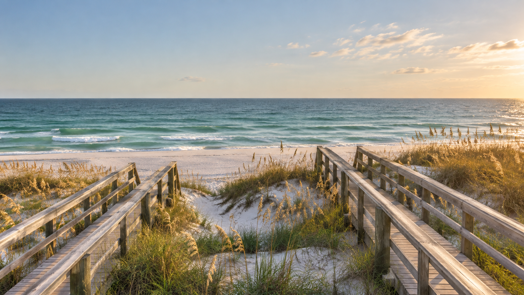 Two dune walkovers on the Alabama coast between Orange Beach and Gulf Shores, illustrating Orange Beach vs Gulf Shores differences for buyers