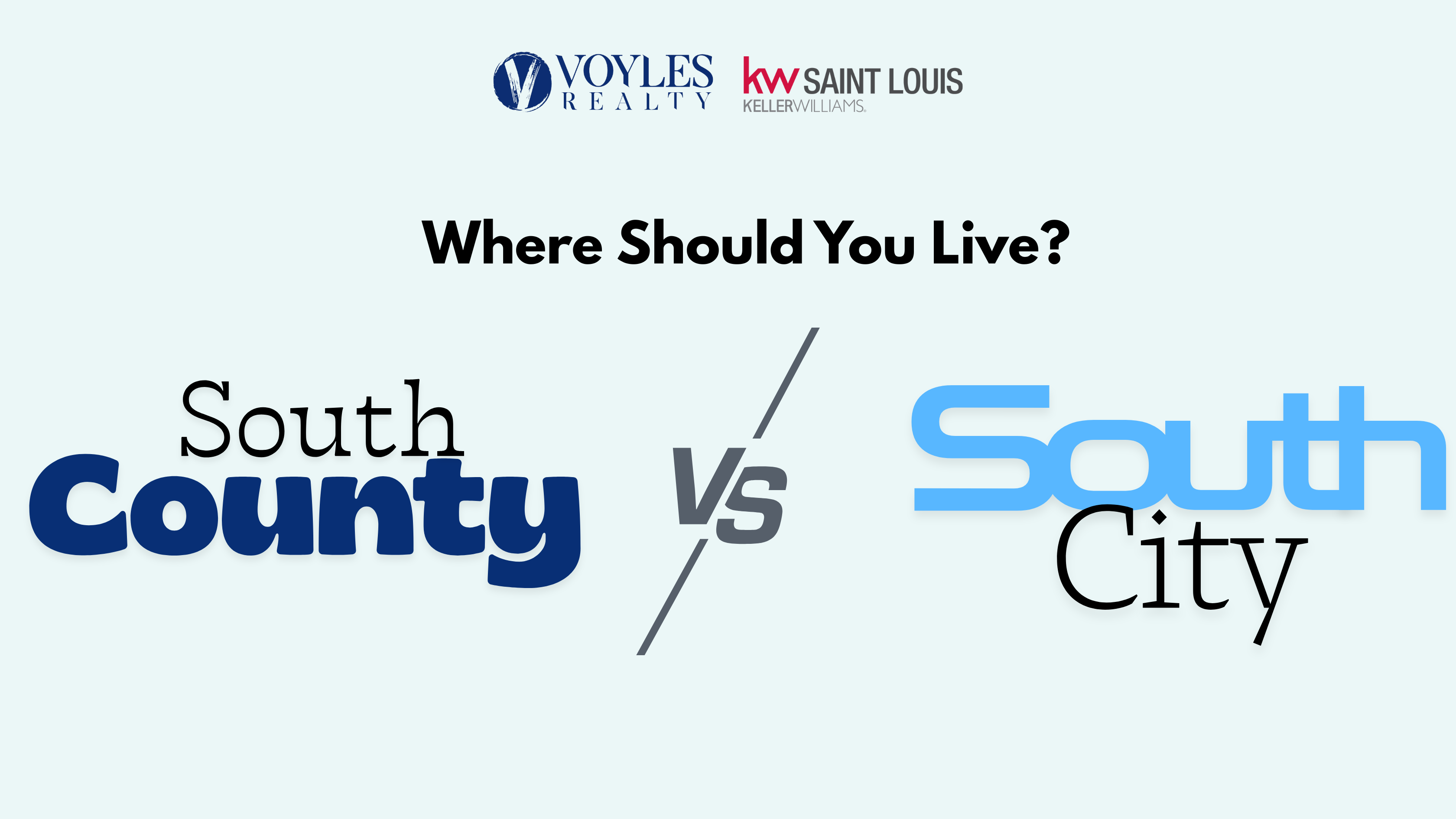 Here’s a clean, SEO-friendly ALT text for Graphic comparing South County vs. South City with the title ‘Where Should You Live?’ and logos for Voyles Realty and Keller Williams Saint Louis