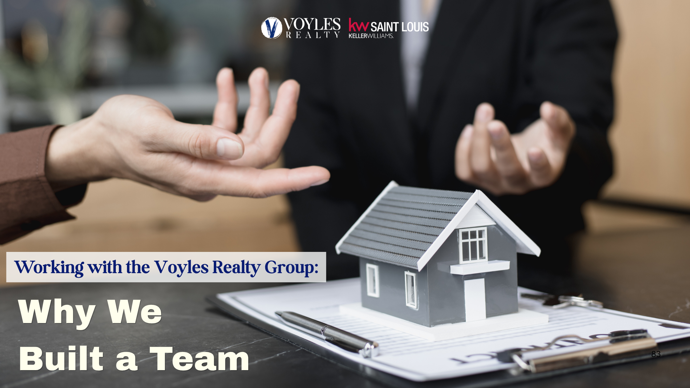 Working with the Voyles Realty Group: Why We Built a Team blog banner featuring a model house on a contract during a client consultation.