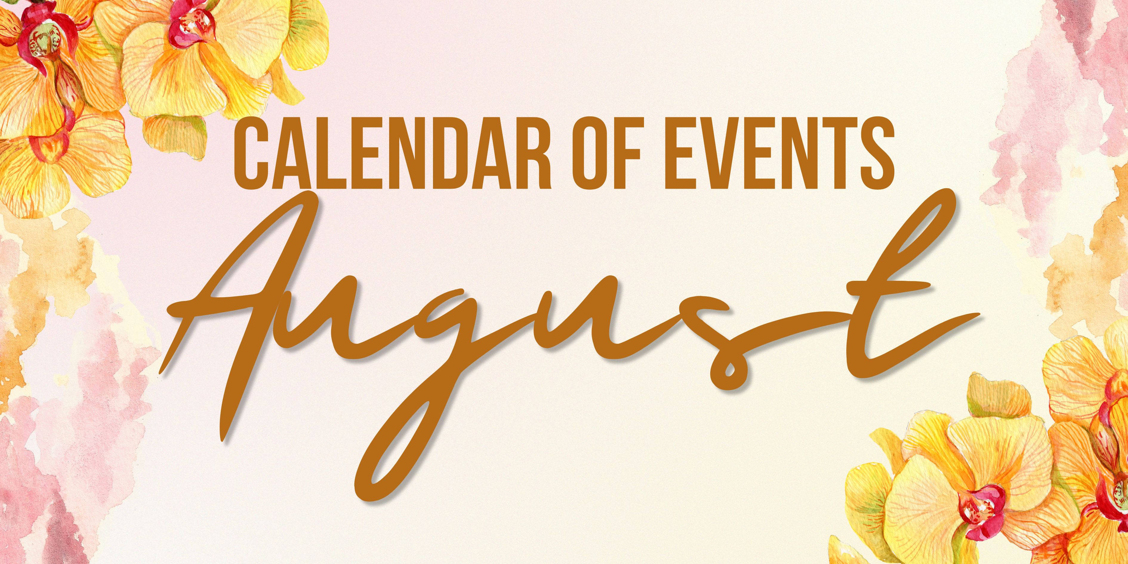 August 2026 Monthly Calendar of Events header image.