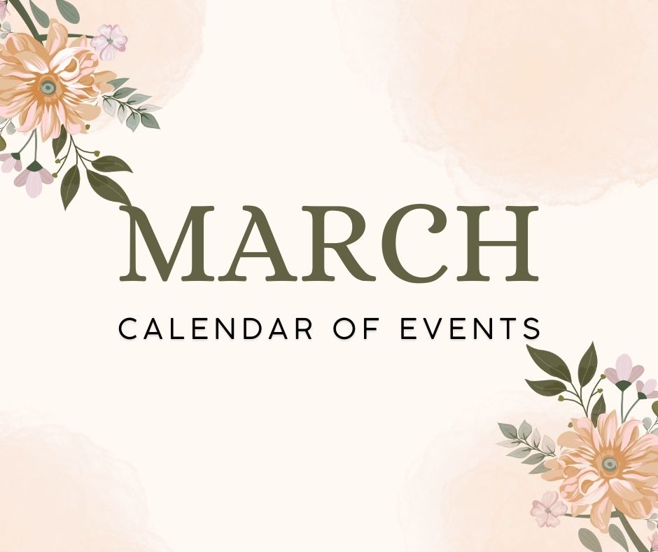 March 2026 Calendar of Events header image.