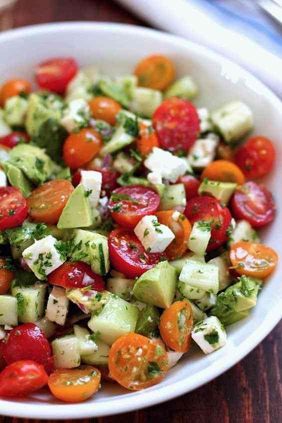 Tomato, Cucumber, Avocado Salad Recipe header image.