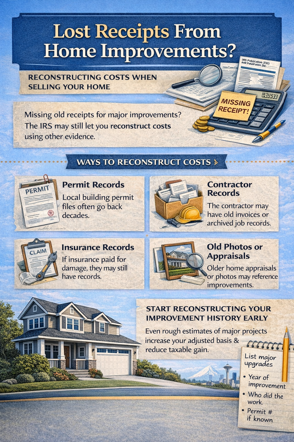 What If You’ve Lost Receipts for Home Improvements? How to Reconstruct Your Cost Basis header image.