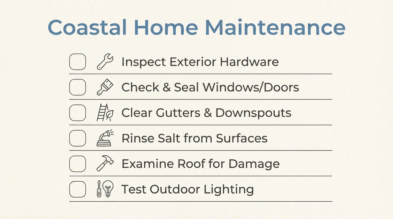 Monthly Coastal Home Maintenance Checklist header image.