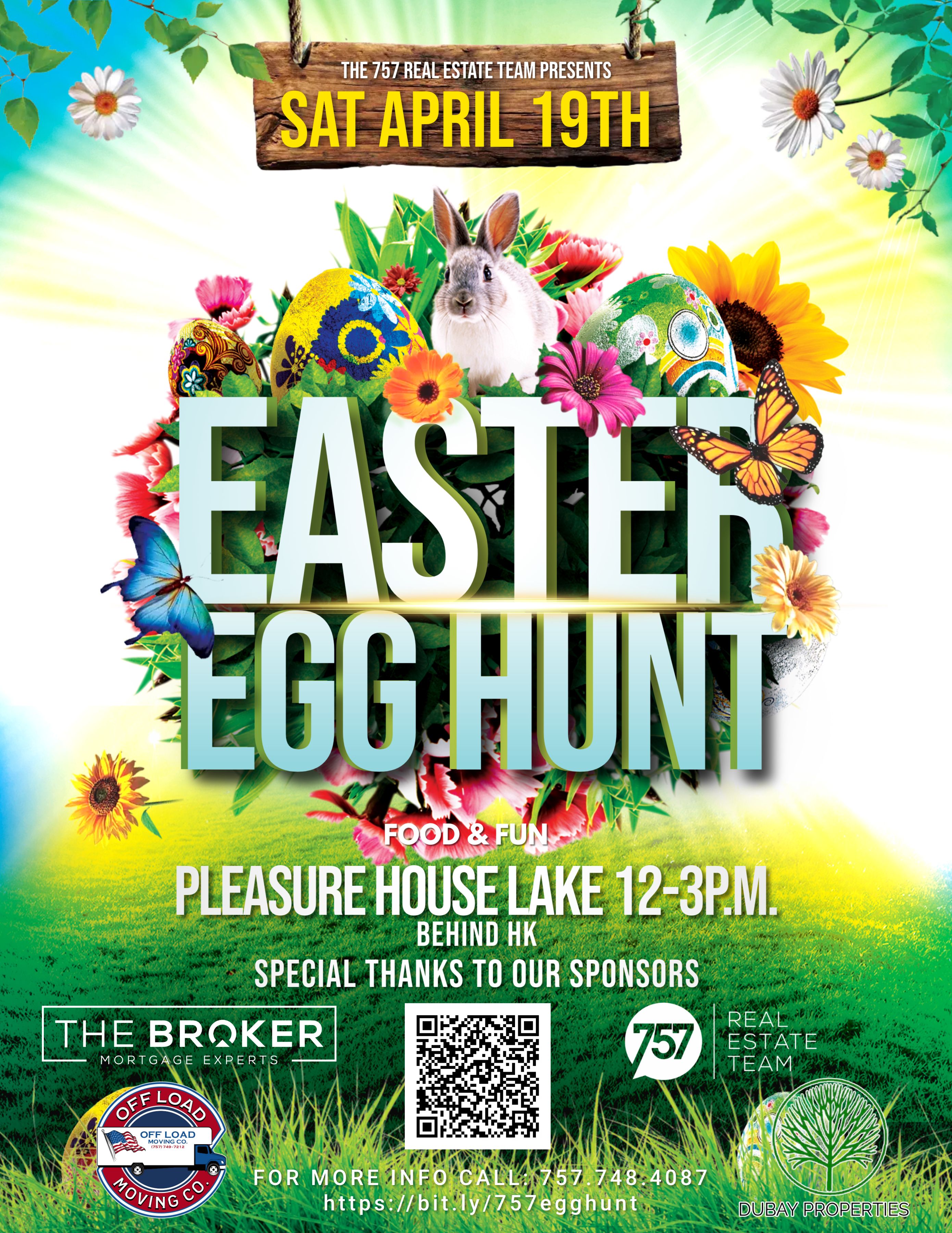 Easter Egg Hunt and Fun at Pleasure House Lake: APRIL 19TH 12-3 P.M. header image.