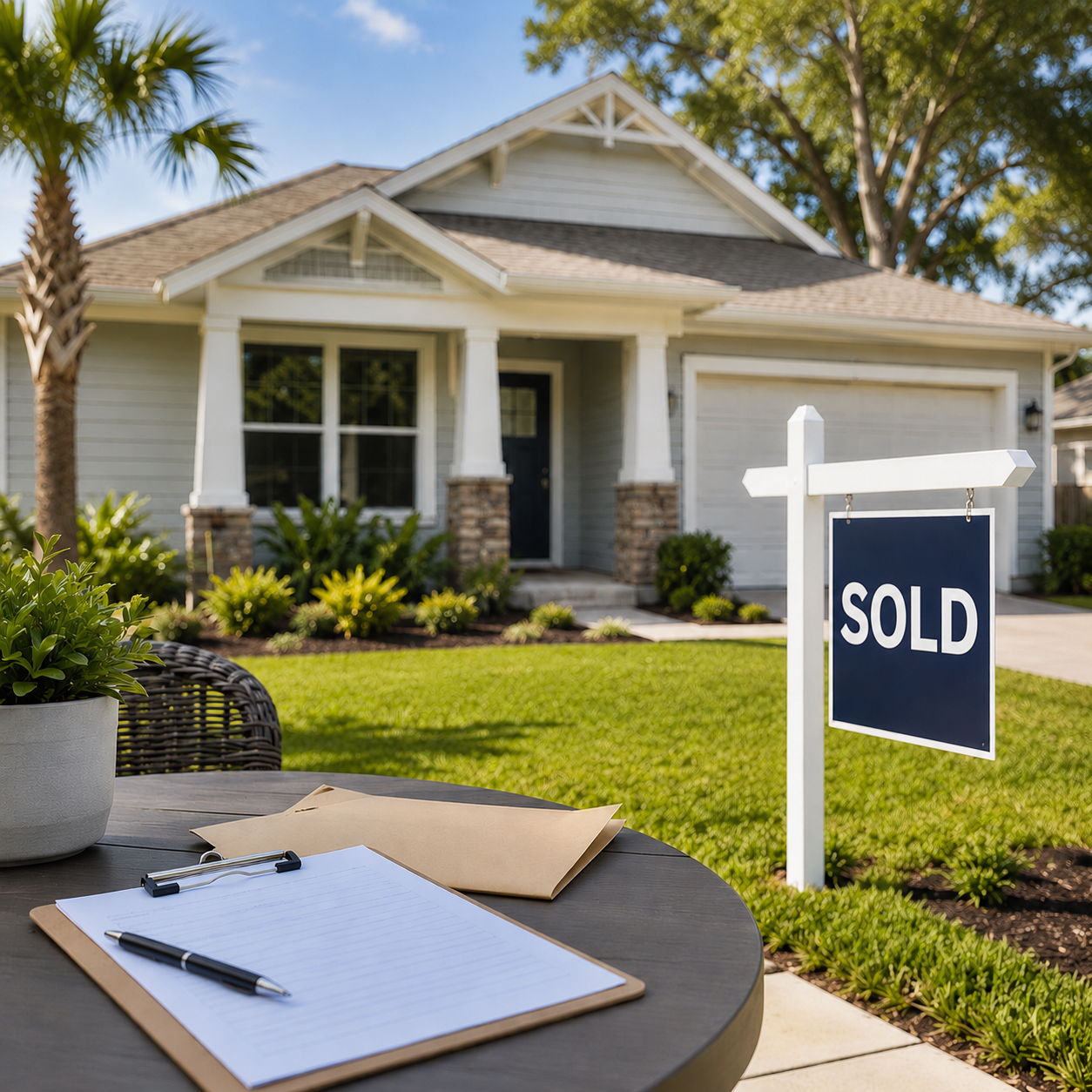 St. Johns County home with a sold sign, representing selling a house while behind on mortgage payments or exploring short sale options.
