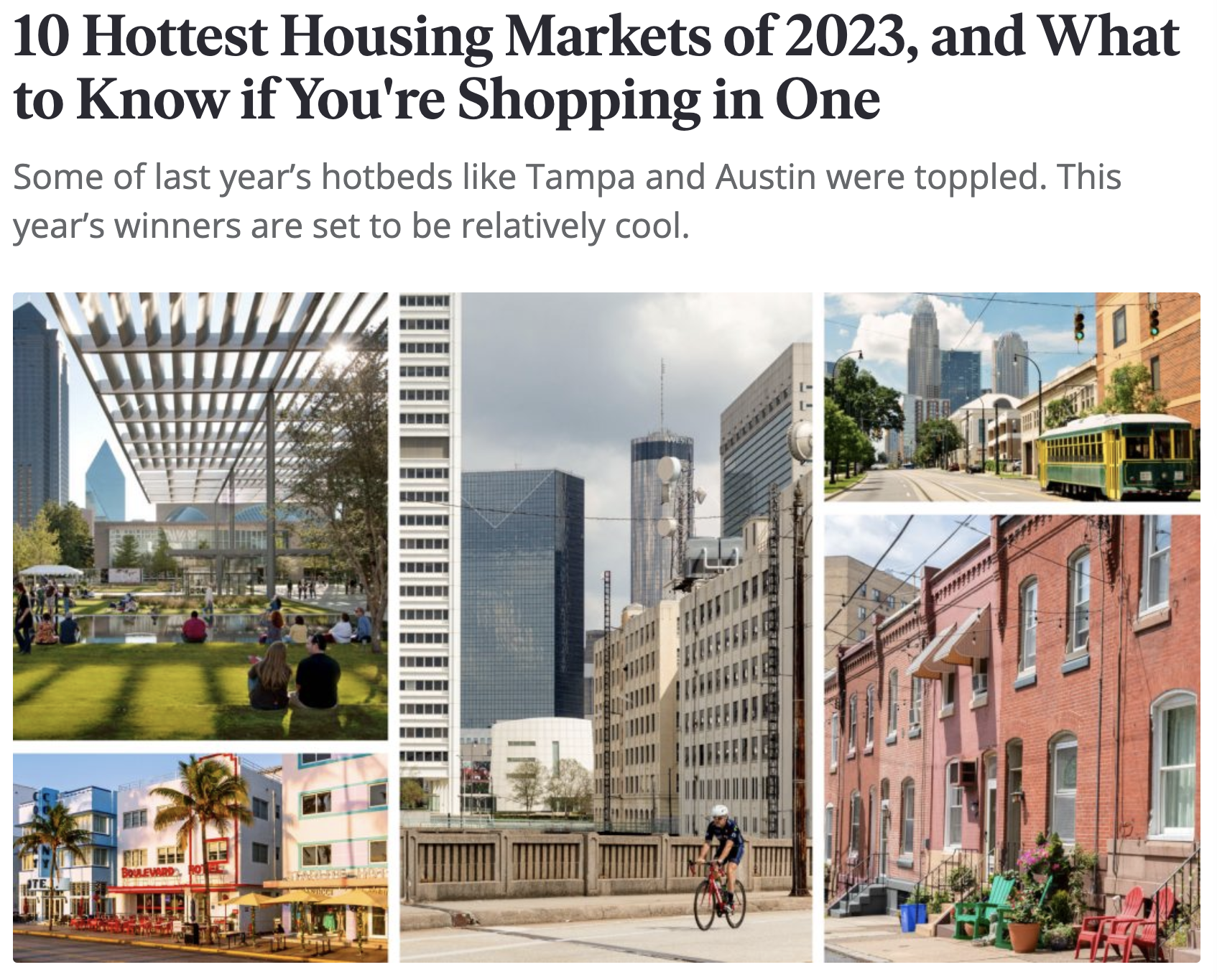 The Top 10 Hottest Housing Markets for 2023 | Zillow header image.