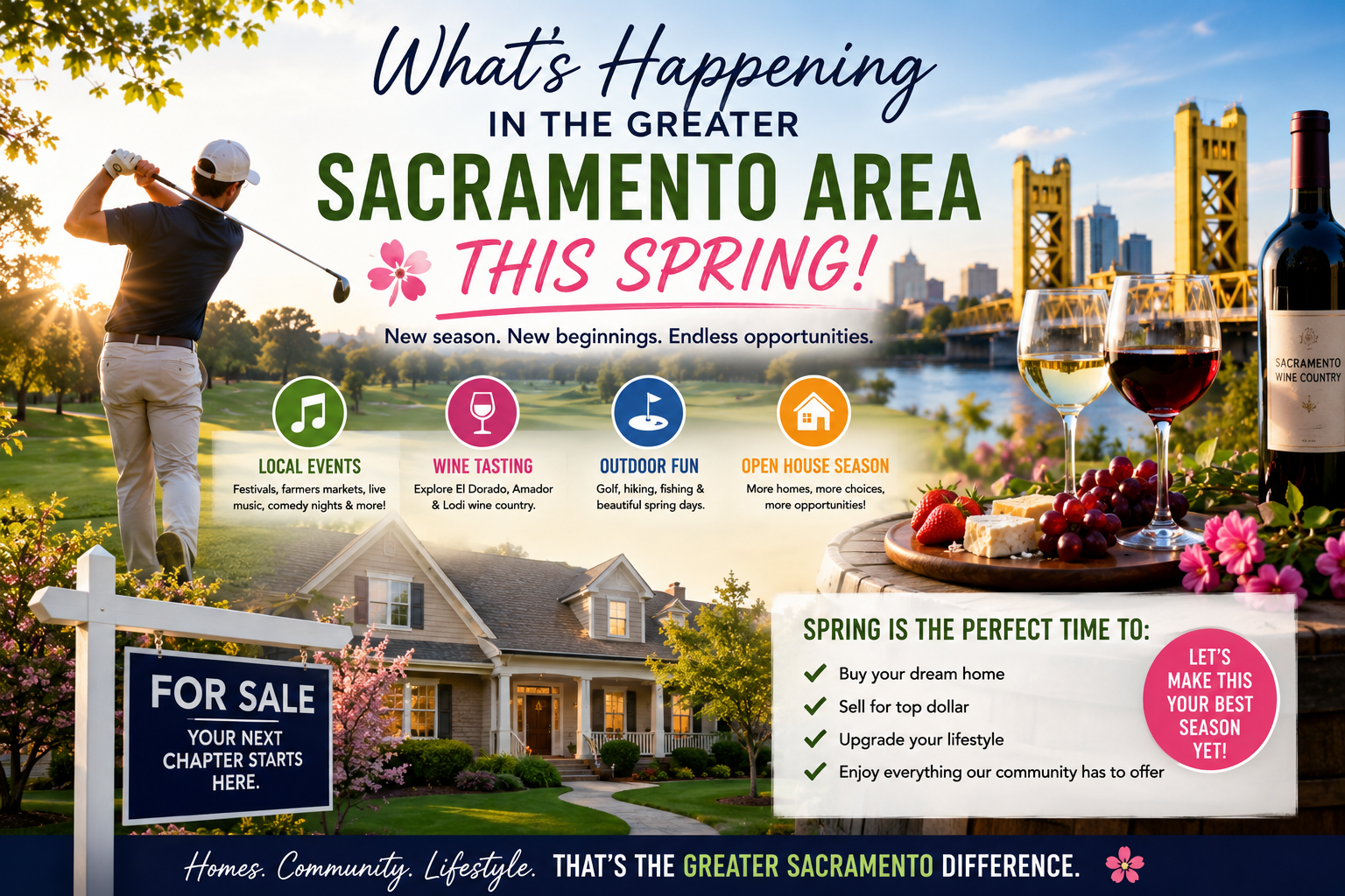 Spring in Greater Sacramento 2026: Local Events, Real Estate Tips, Wine Tasting & Outdoor Fun header image.