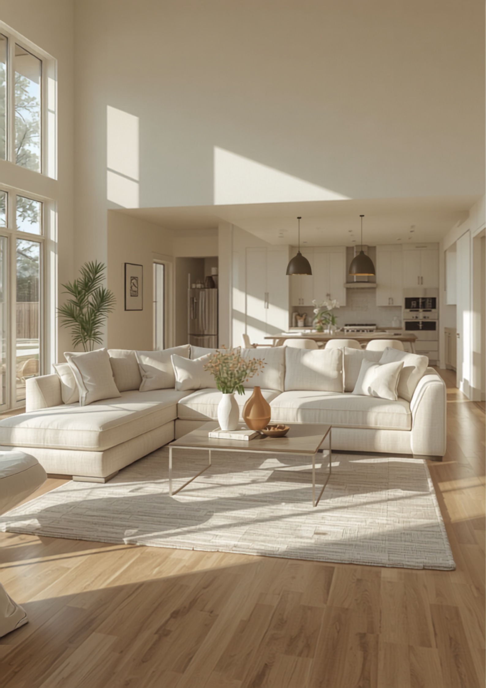 Staged living room in a suburban Katy, TX home prepared for listing photos.