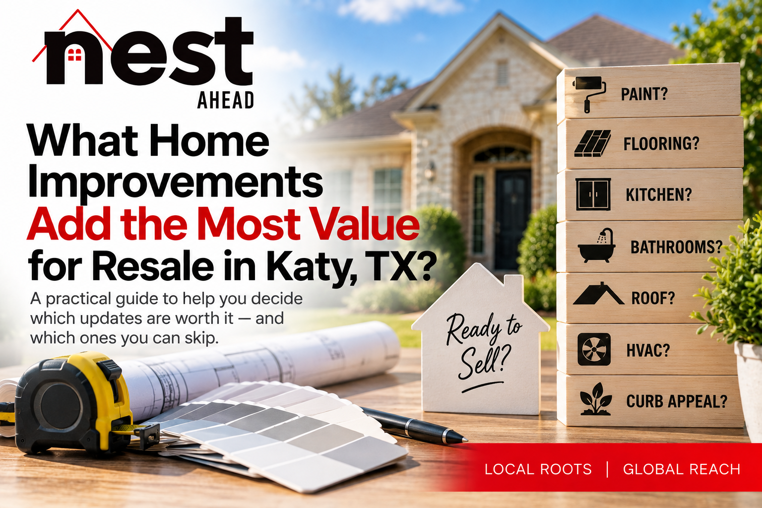 Home improvements that may add value for resale in Katy, TX, including paint, flooring, kitchen, bathrooms, roof, HVAC and curb appeal