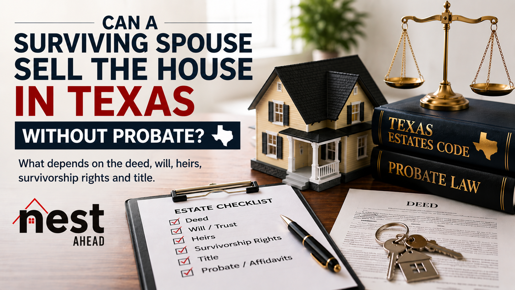 Texas surviving spouse home selling guide explaining how deeds, wills, heirs, survivorship rights, probate, and title can affect the sale of a home.