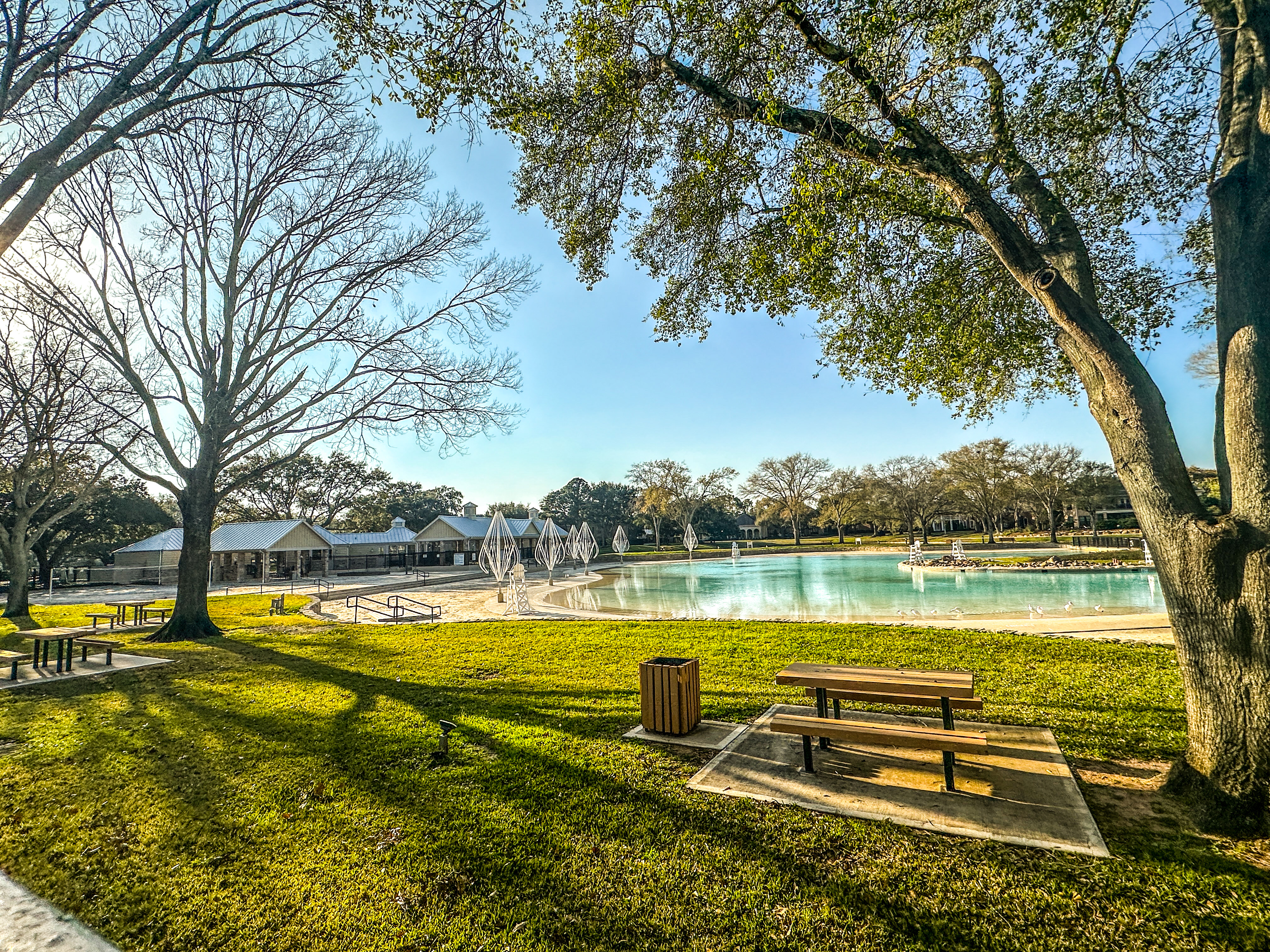 Cinco Ranch Beach Club pool and clubhouse in Katy TX community
