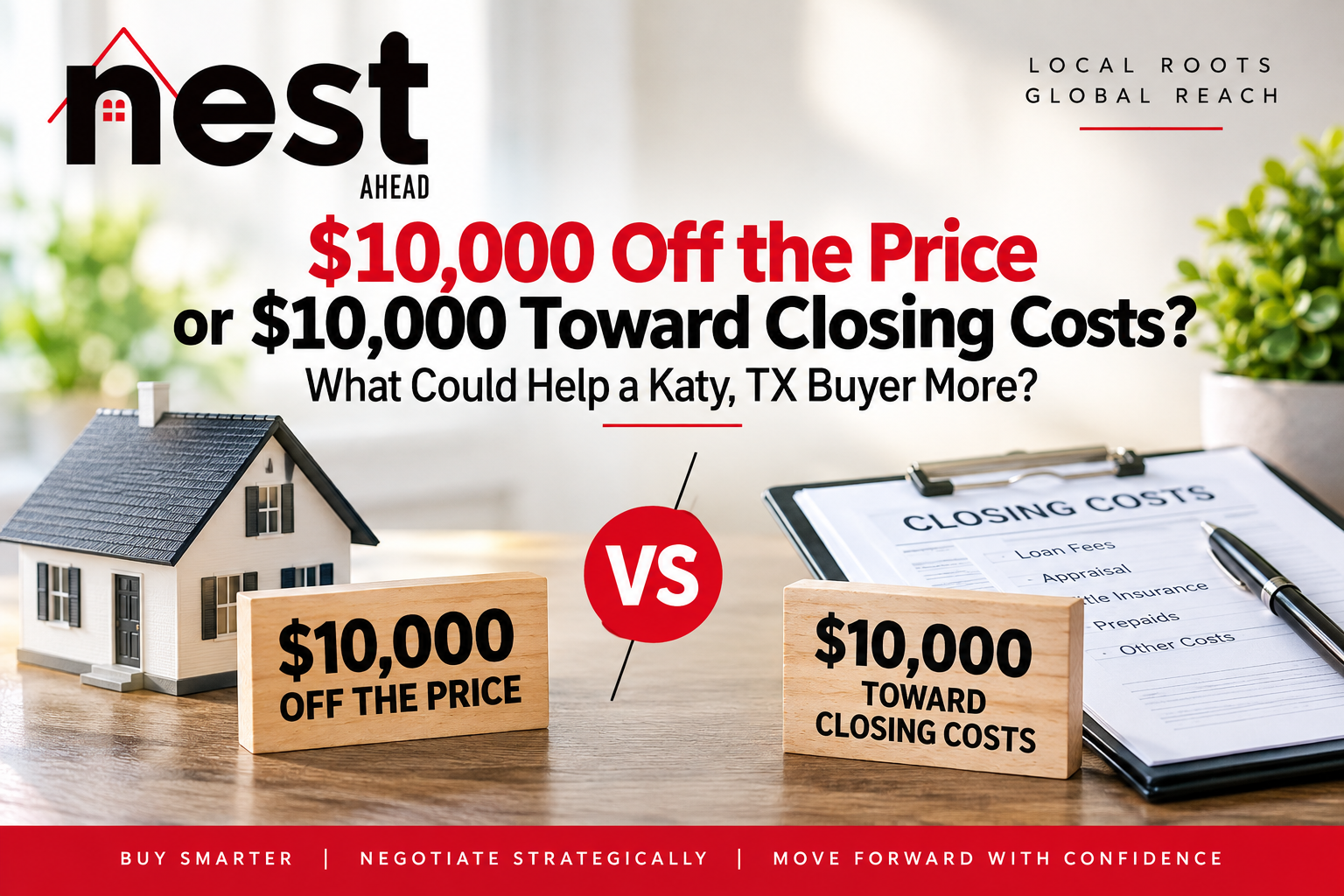 $10,000 price reduction versus $10,000 toward closing costs for a Katy, TX home buyer
