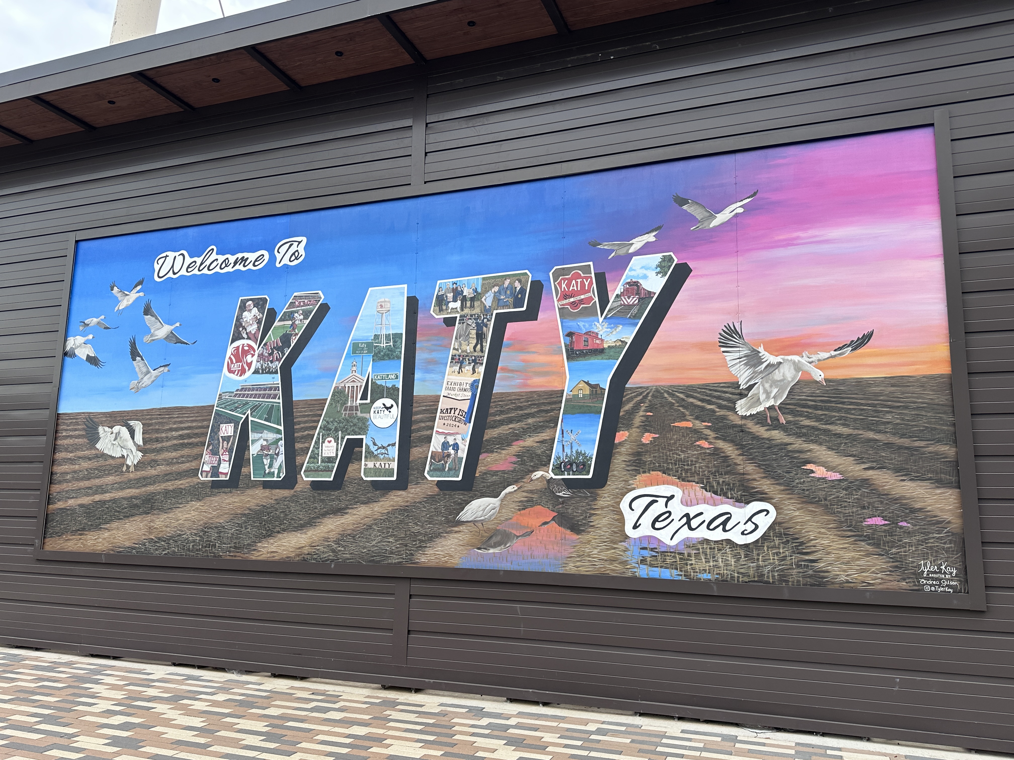 Colorful mural artwork in historic downtown Katy TX