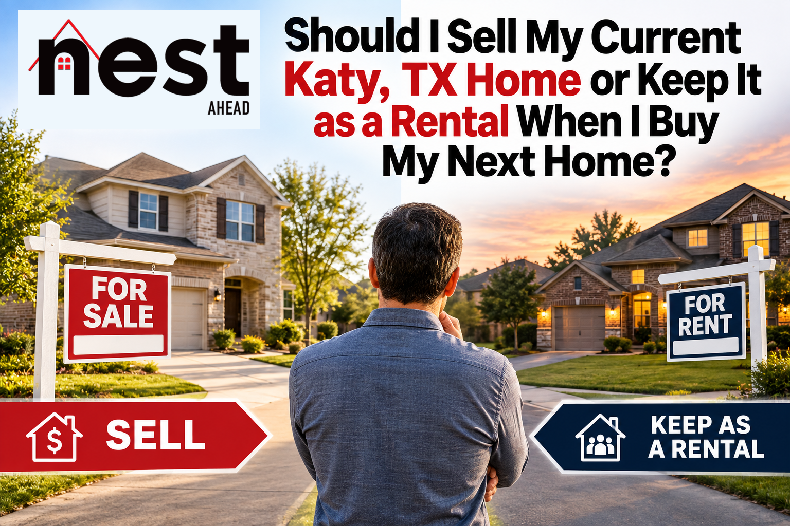 Katy, TX homeowner deciding whether to sell their current home or keep it as a rental when buying their next home
