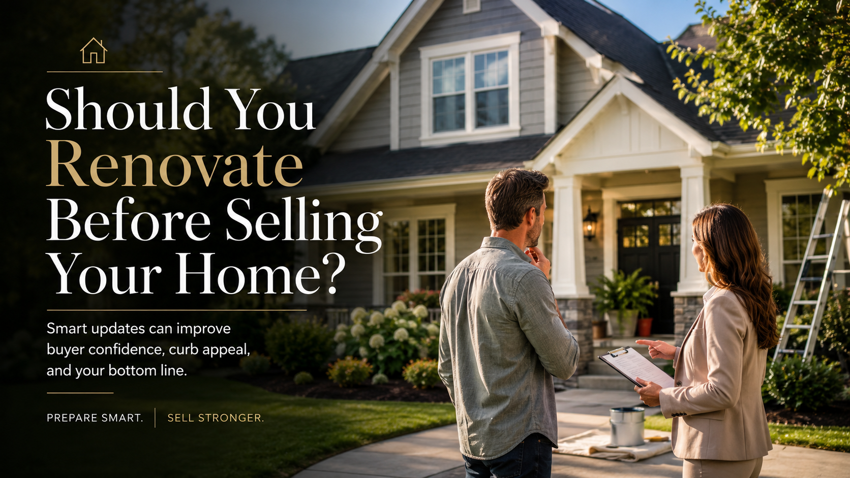 Homeowner comparing renovation estimates and pre-listing priorities with paint samples on a table