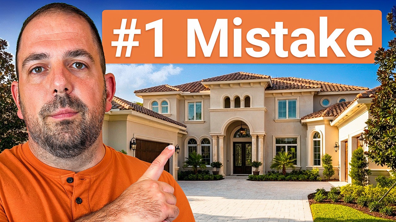 John Garuti pointing toward a luxury Southwest Florida home with text overlay reading “#1 Mistake,” representing common retirement mistakes when choosing Florida communities.