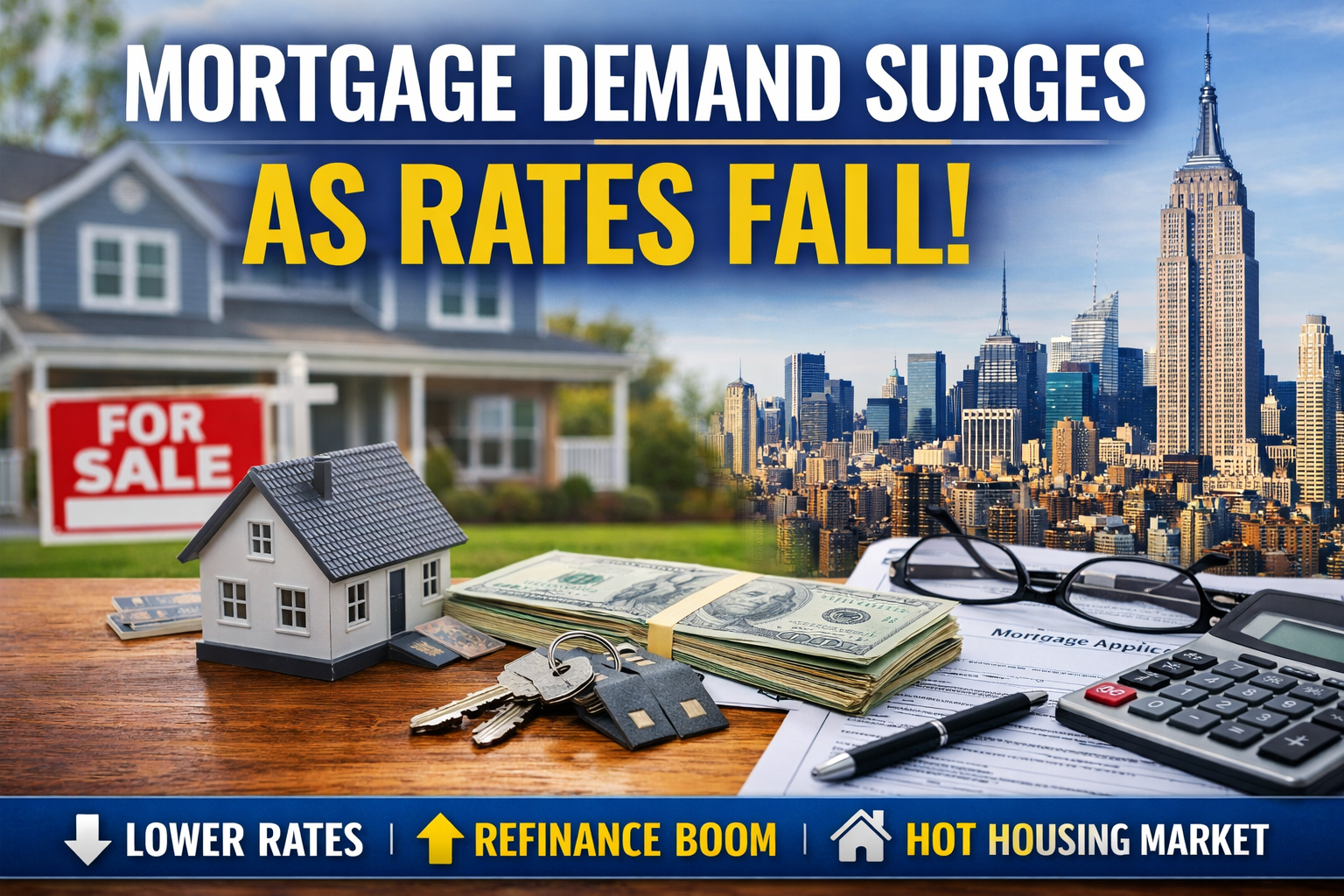 🏡 Mortgage Demand Surges Nearly 30% as Rates Fall,  What It Means for Buyers & Sellers header image.