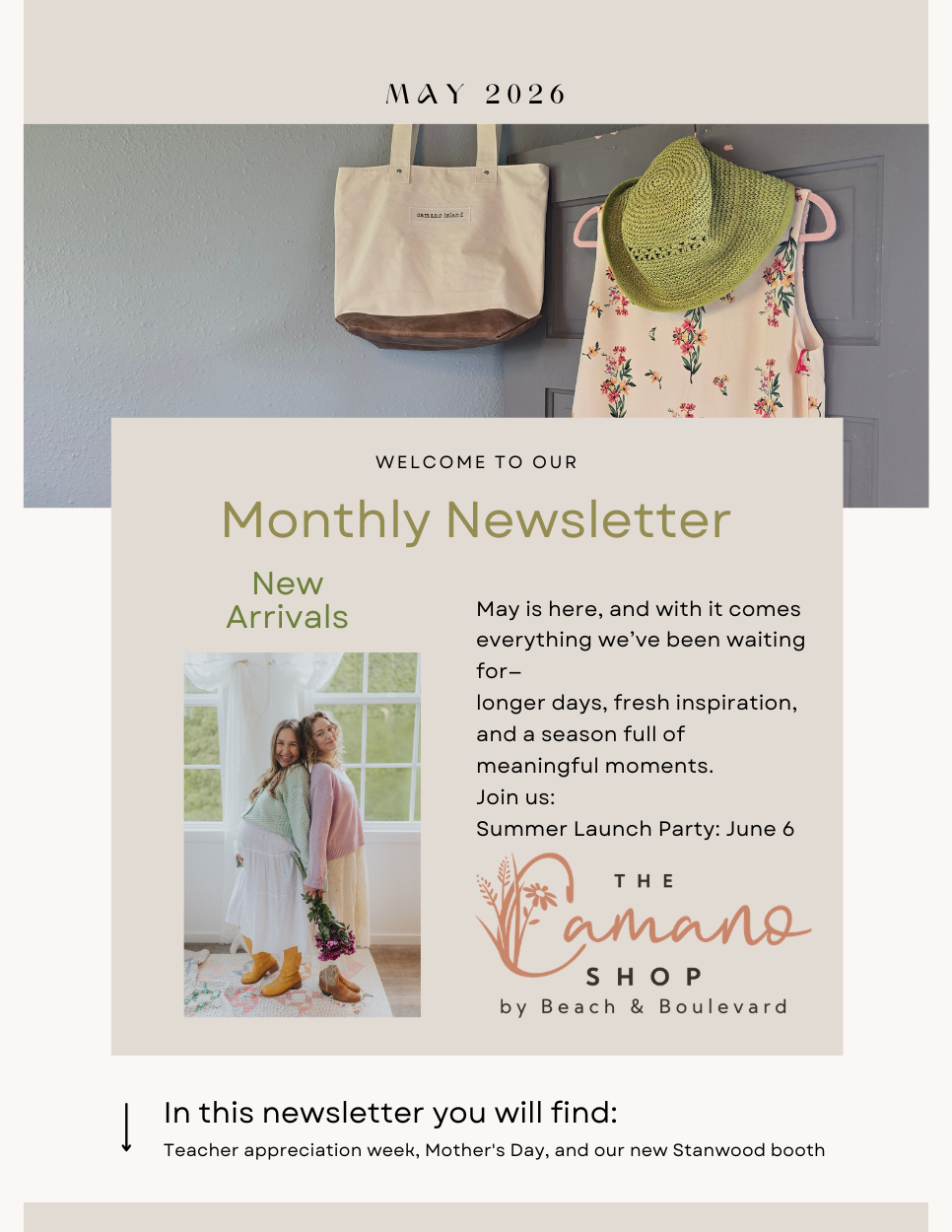 The Camano Shop - May Newsletter header image.