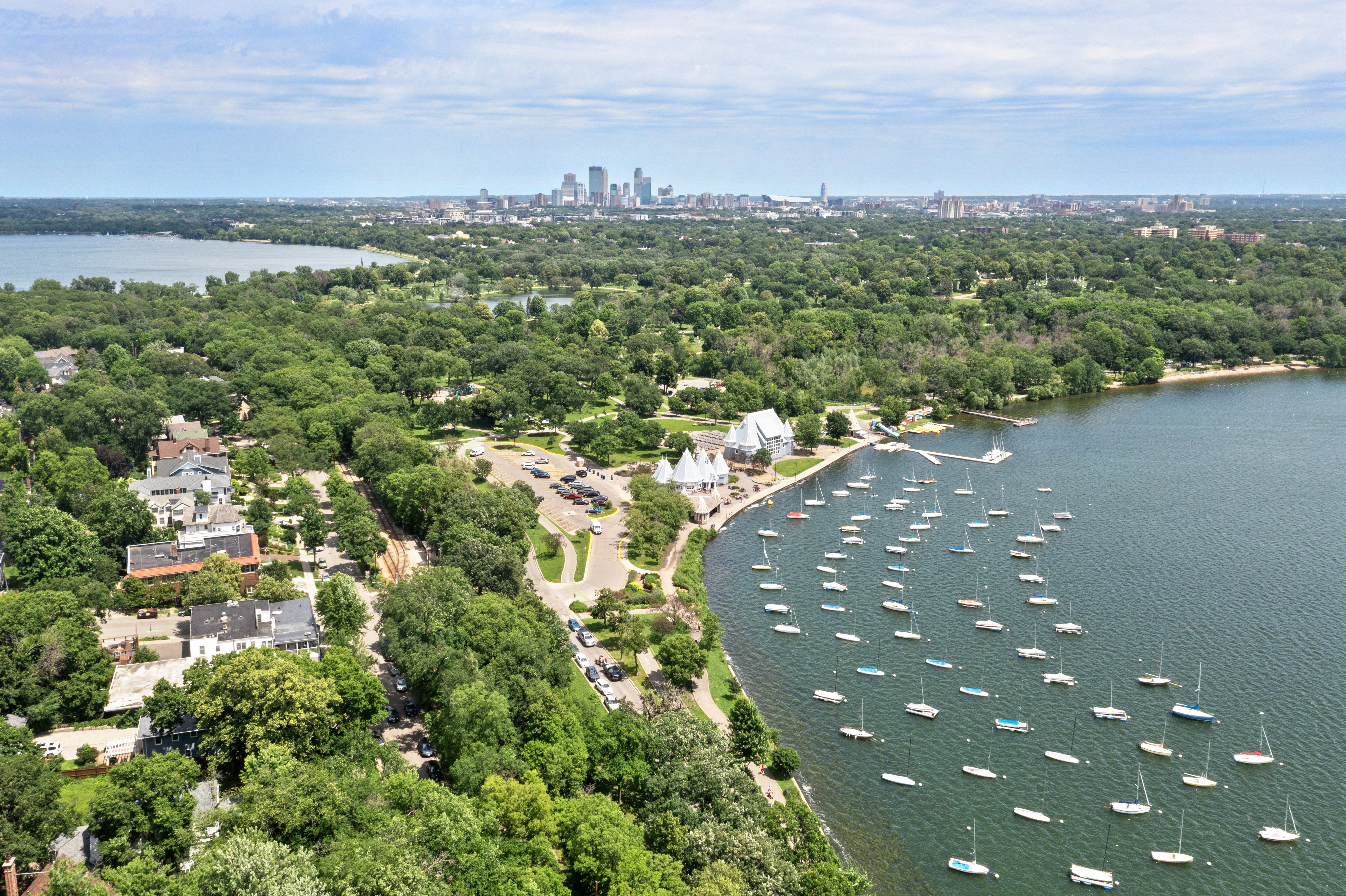 Aerial photo of Lake Harriet in Linden Hills, Minneapolis, Minnesota.