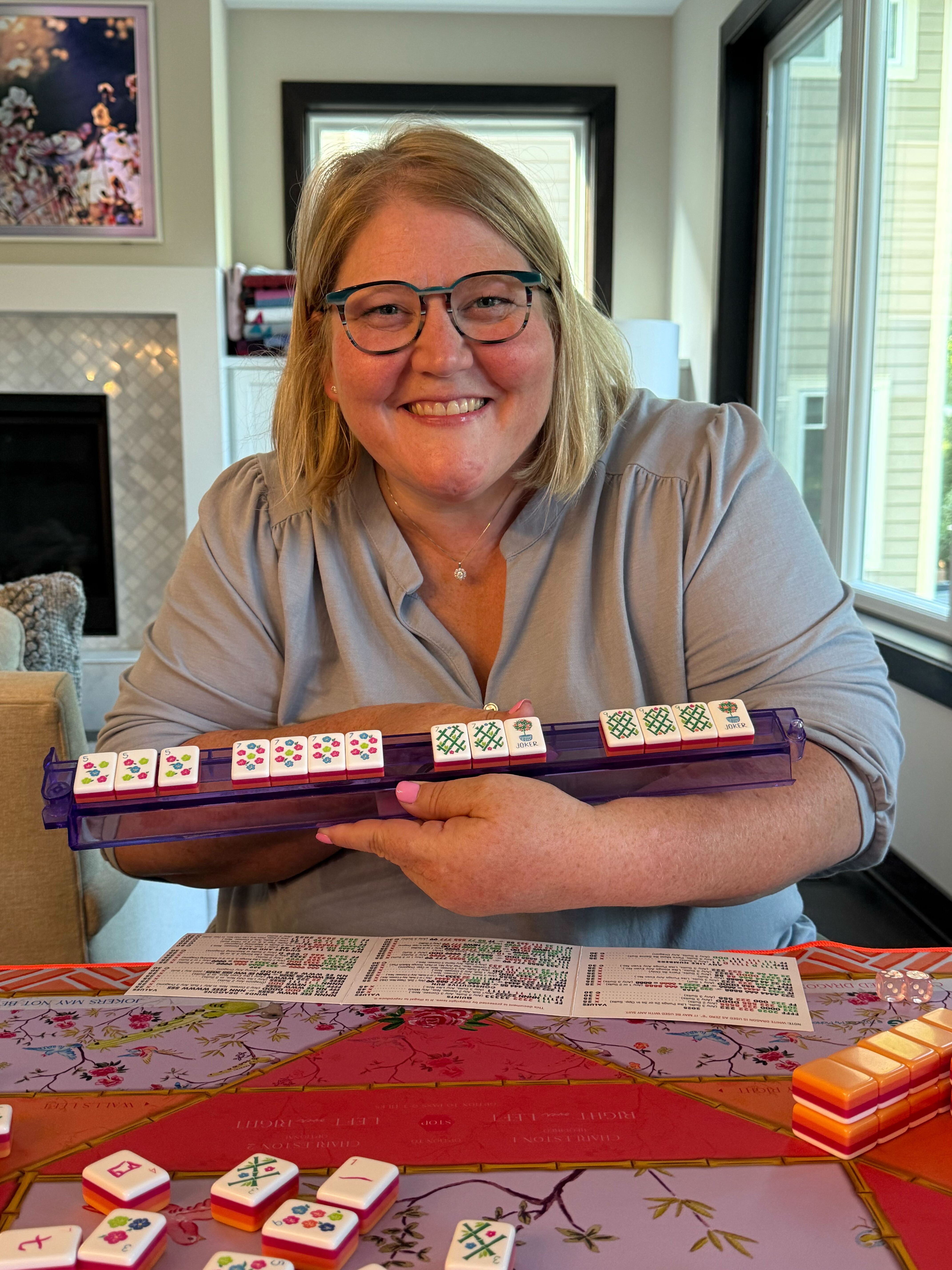 Sarah showing off her mahjong tiles