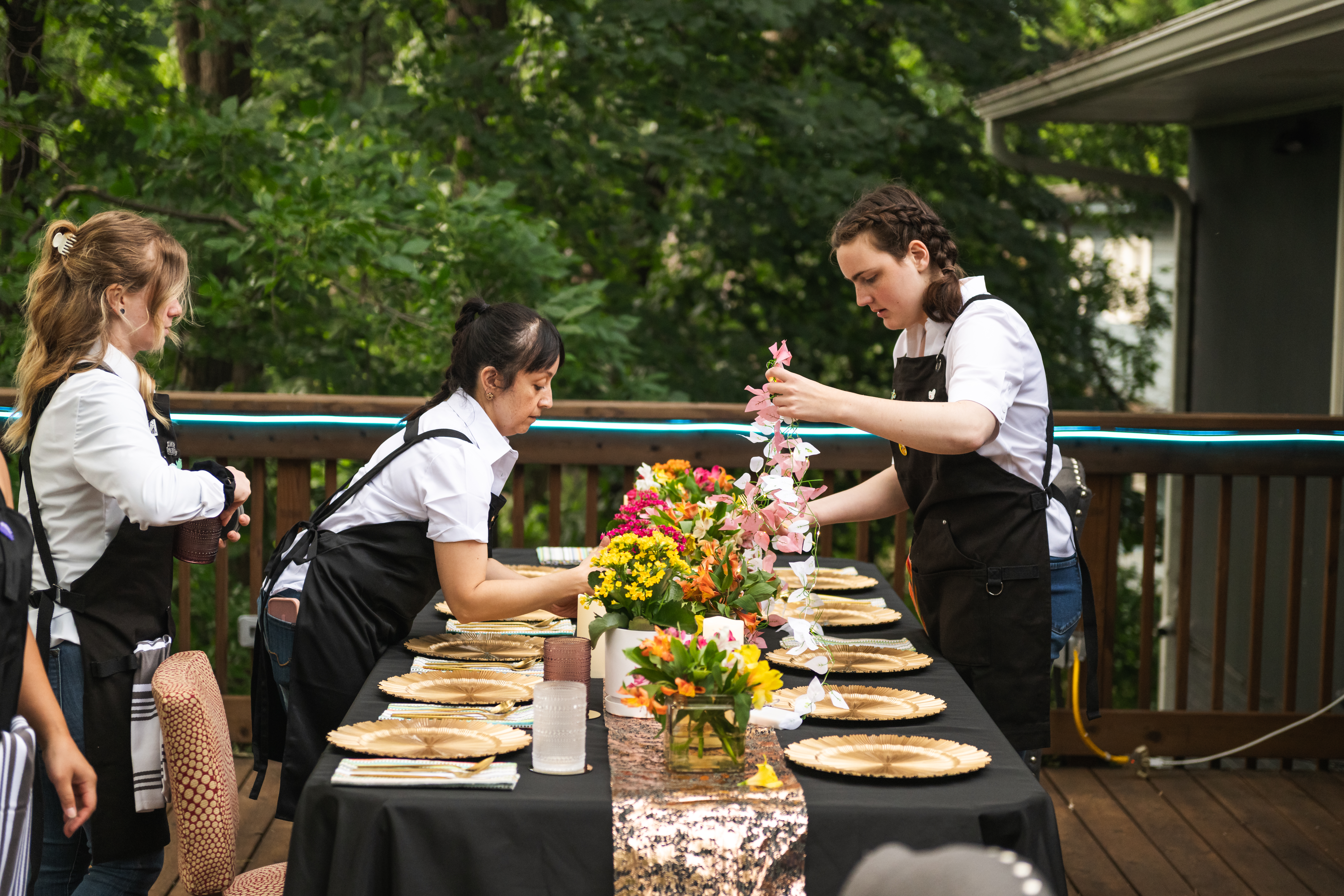 Fancy table setting on the back deck.