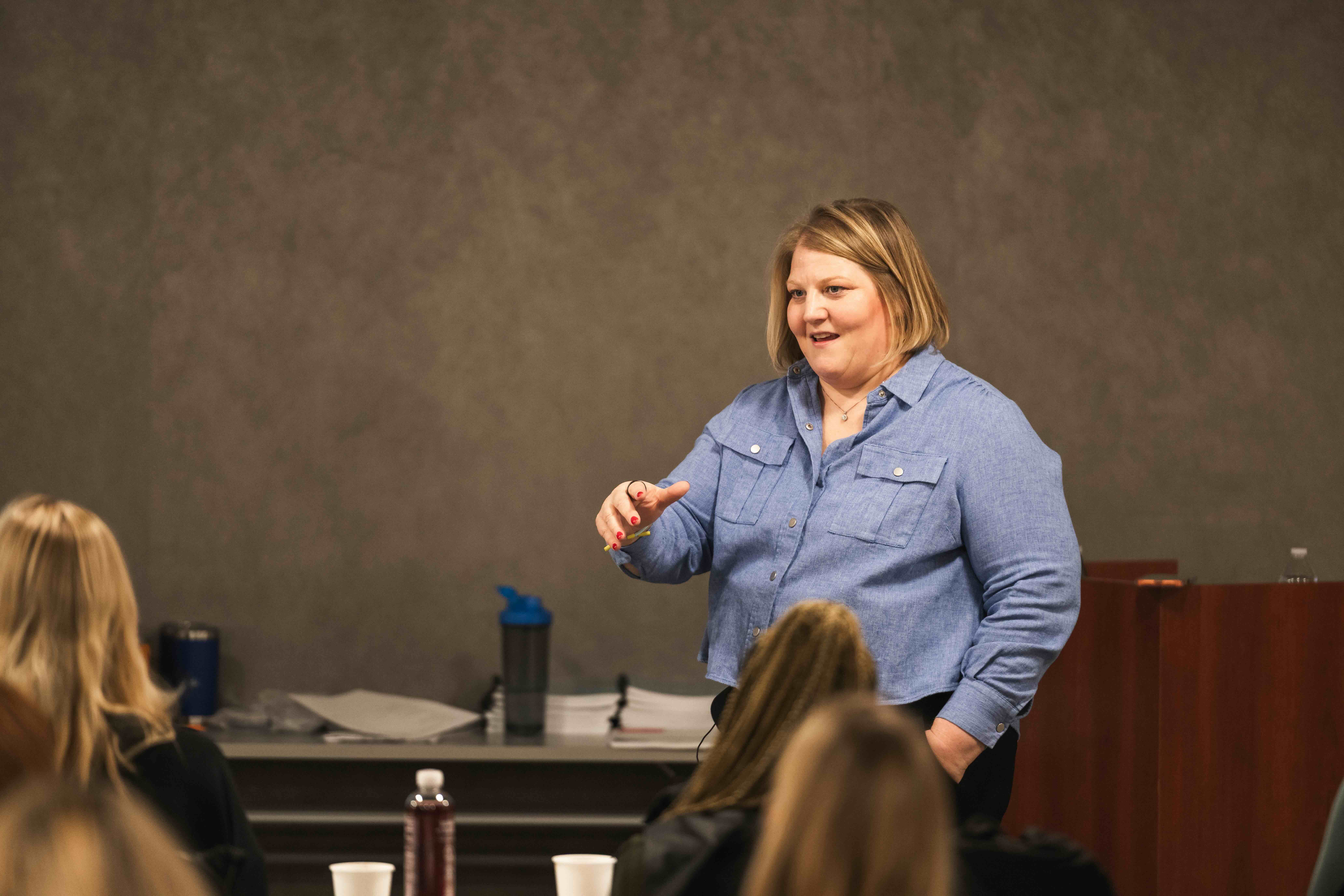 Sarah Huffman teaching a class.