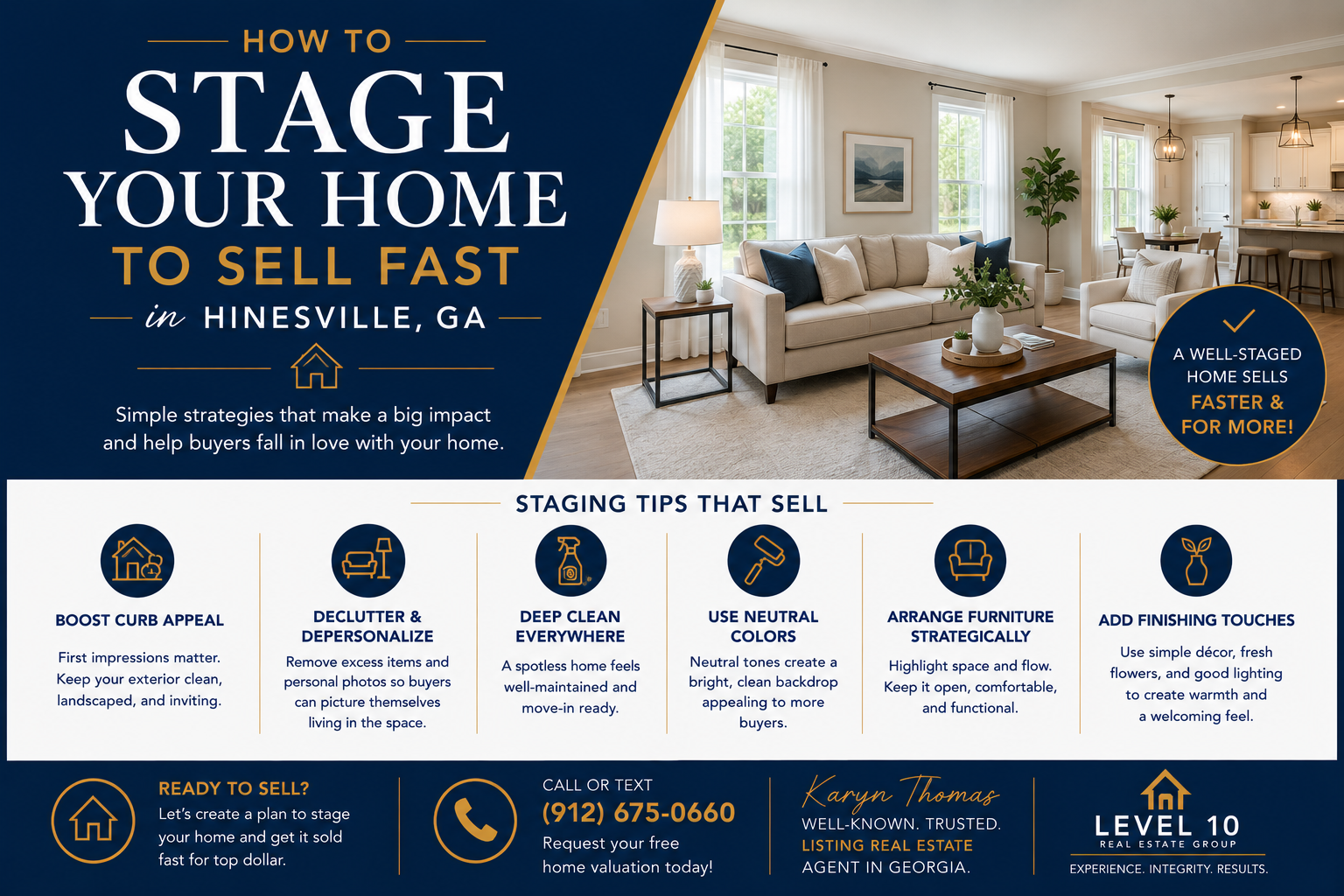 How to Stage Your Home to Sell Fast in Hinesville GA header image.